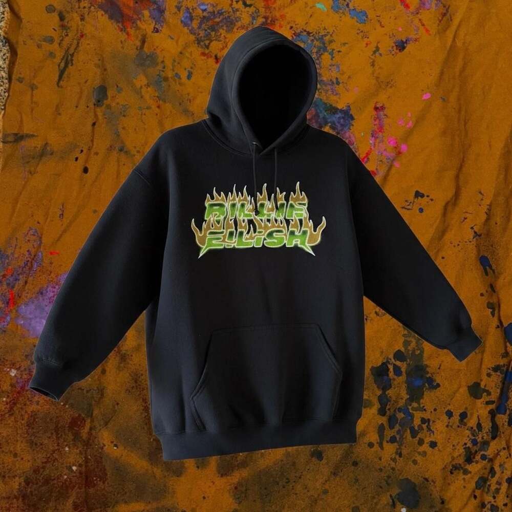 Billie Eilish Flaming Blohsh Hoodie Black
